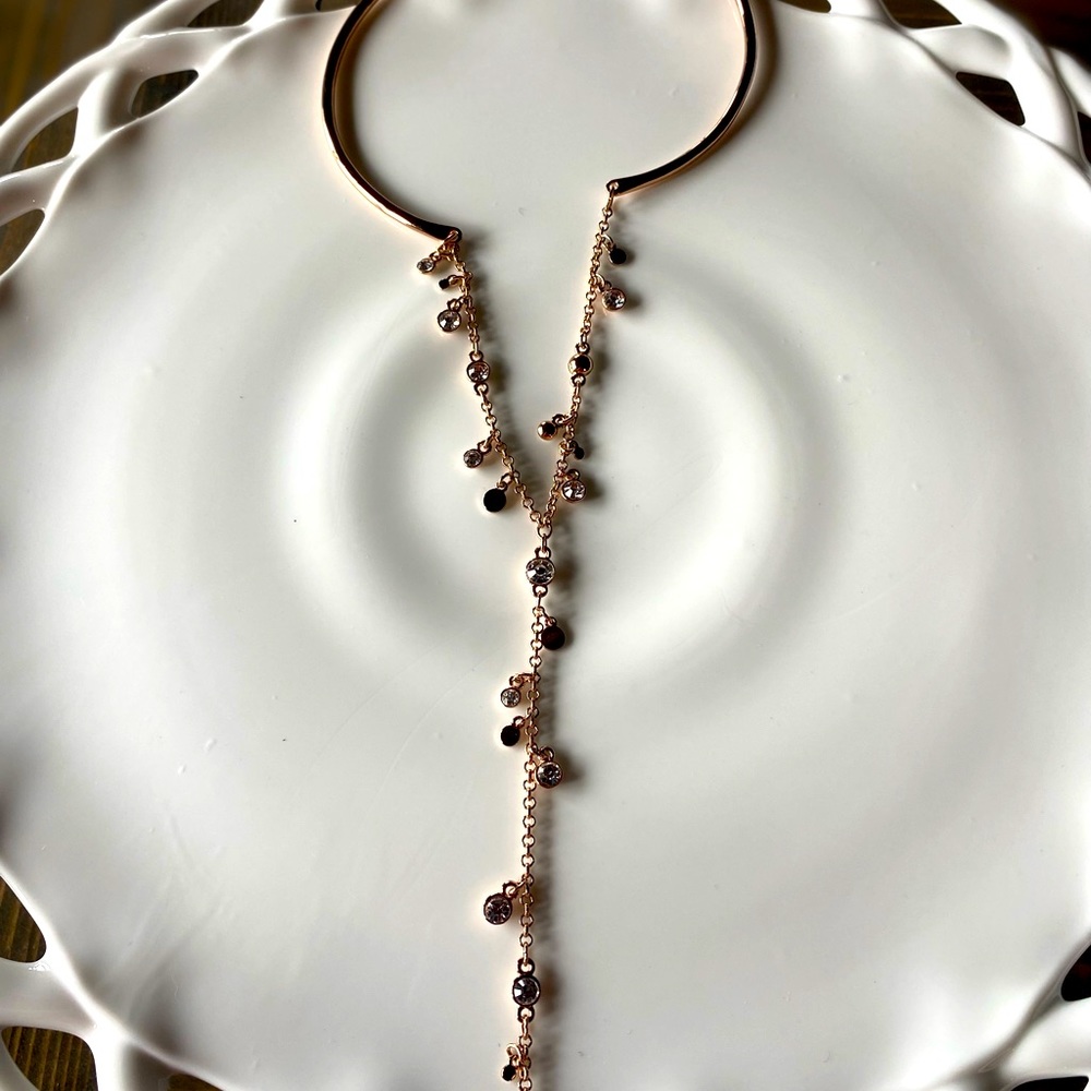 White House Black Market Rose Gold Lariat Necklace